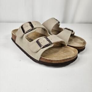 Cushionaire Lane Sandals Womens 8.5M Slide Dual Buckle Slip On Tan Leather Cork